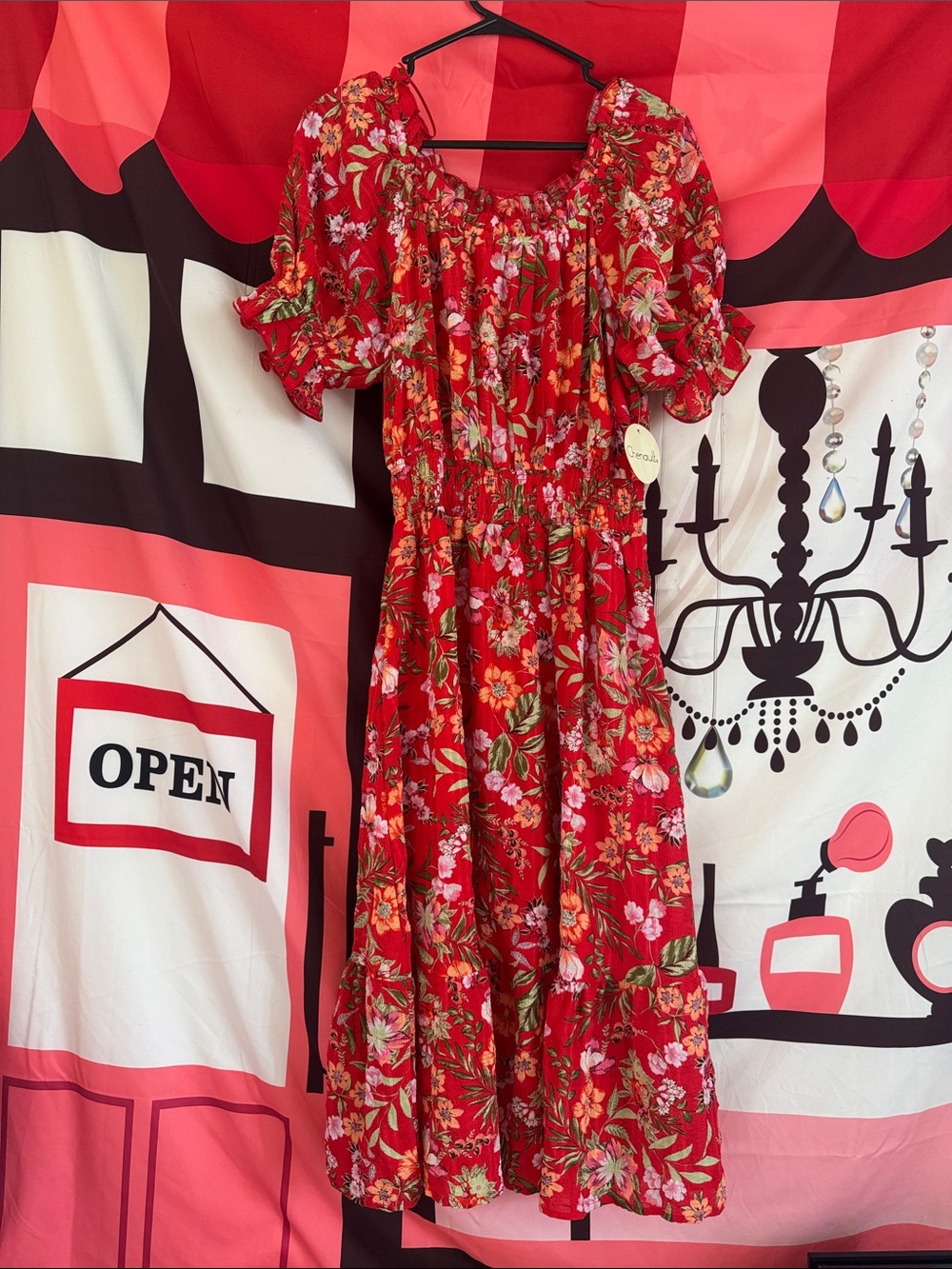 Chenault Red Floral Puff-Sleeve Casual Dress
